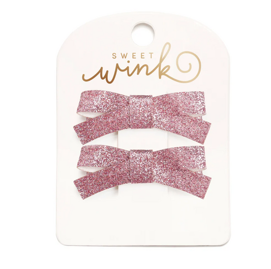 Small Pink Sparkle Bow Pair