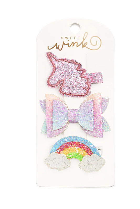 Rainbow Unicorn Trio Bow Set